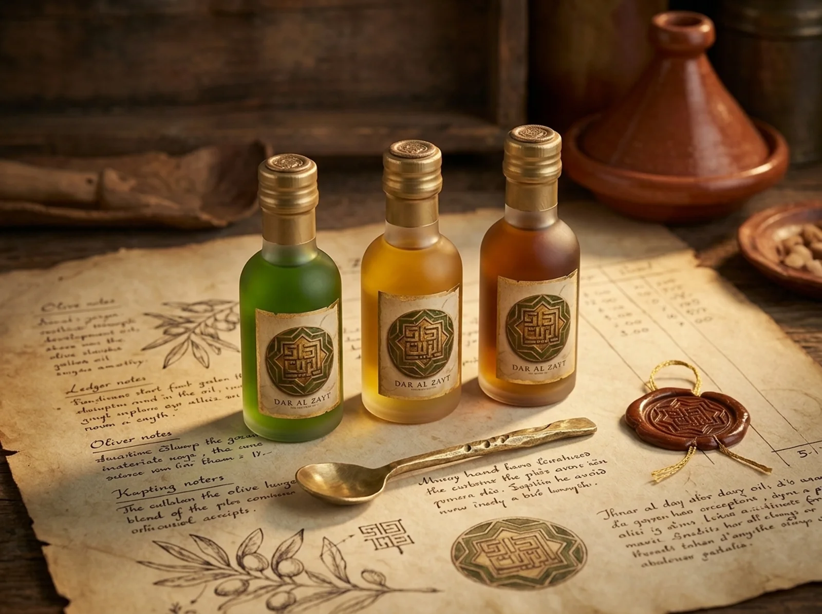 Dar Al Zayt olive oil, styled product photograph